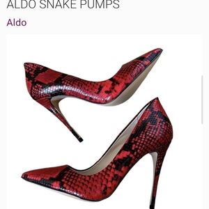 Aldo Red Snake-Print Pointed Stiletto Pumps